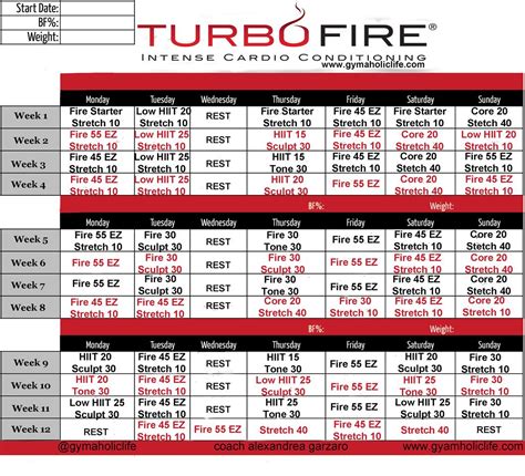 Turbo Fire Calendar